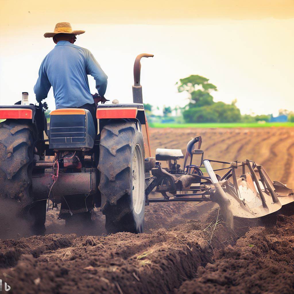 Plowing vs Tilling: A farmer using a tractor to plow the land