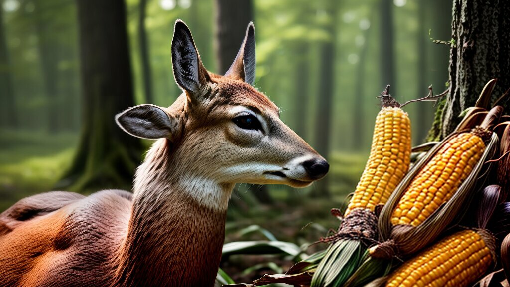 corn on the cob and deer feeding