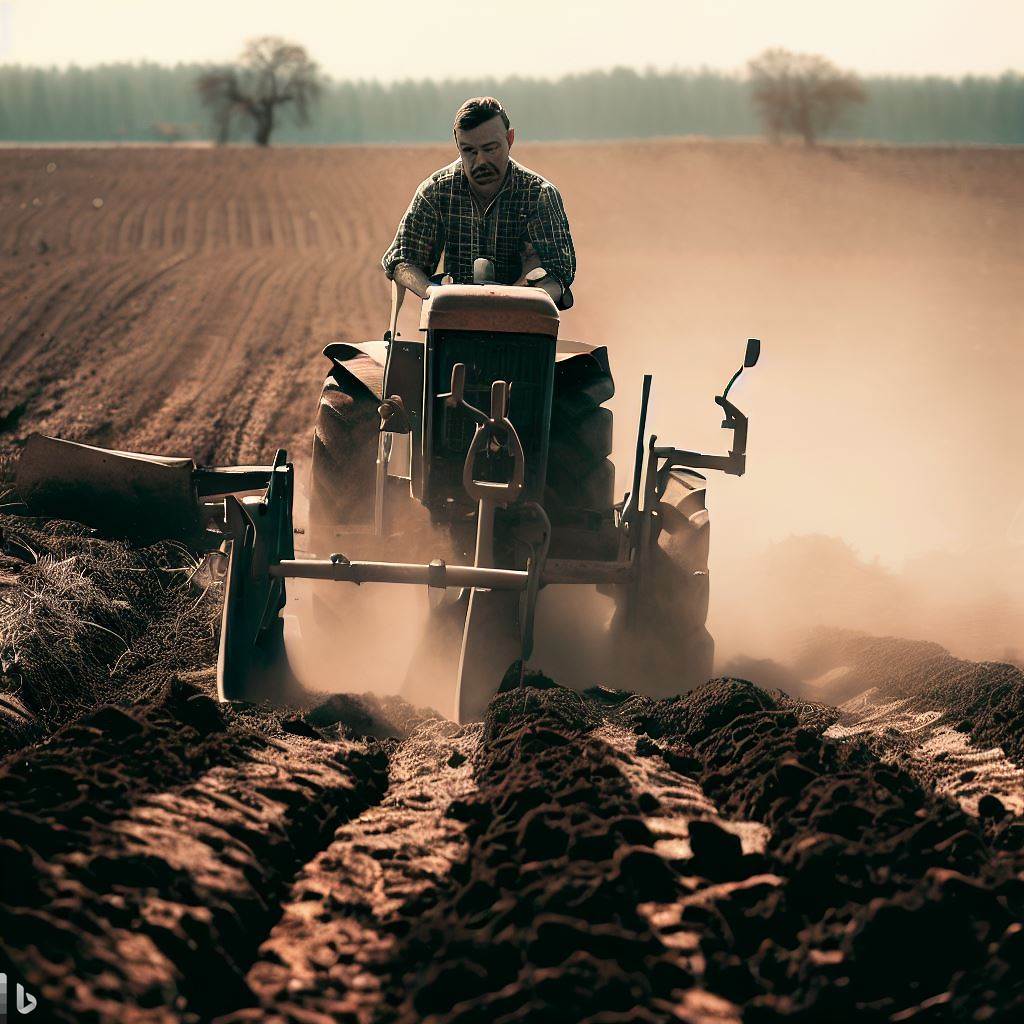 Plowing vs Tilling: A farmer using a tractor to plow a clay land